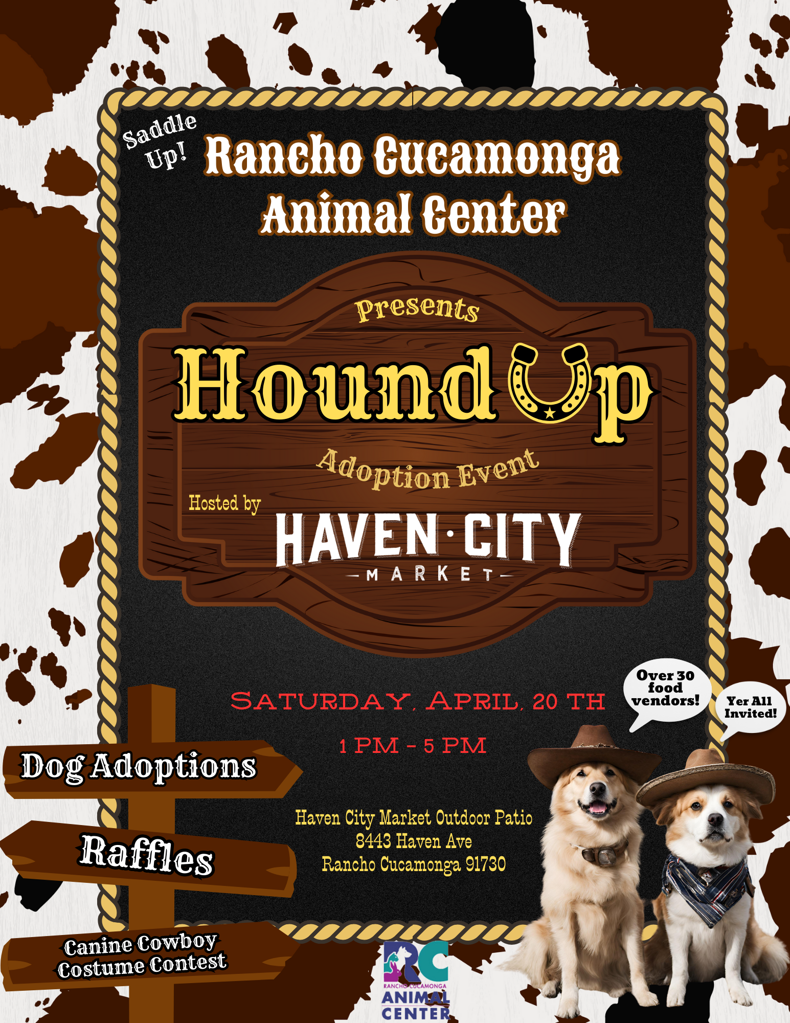RC Animal Center Presents Hound Up Adoption Event at Haven City Market, Saturday April 20th, 1-5pm