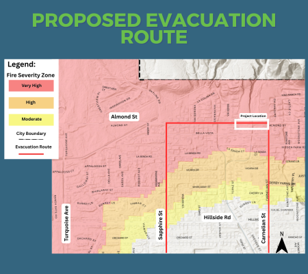 Almond Street Fire Severity and Evacuation Route