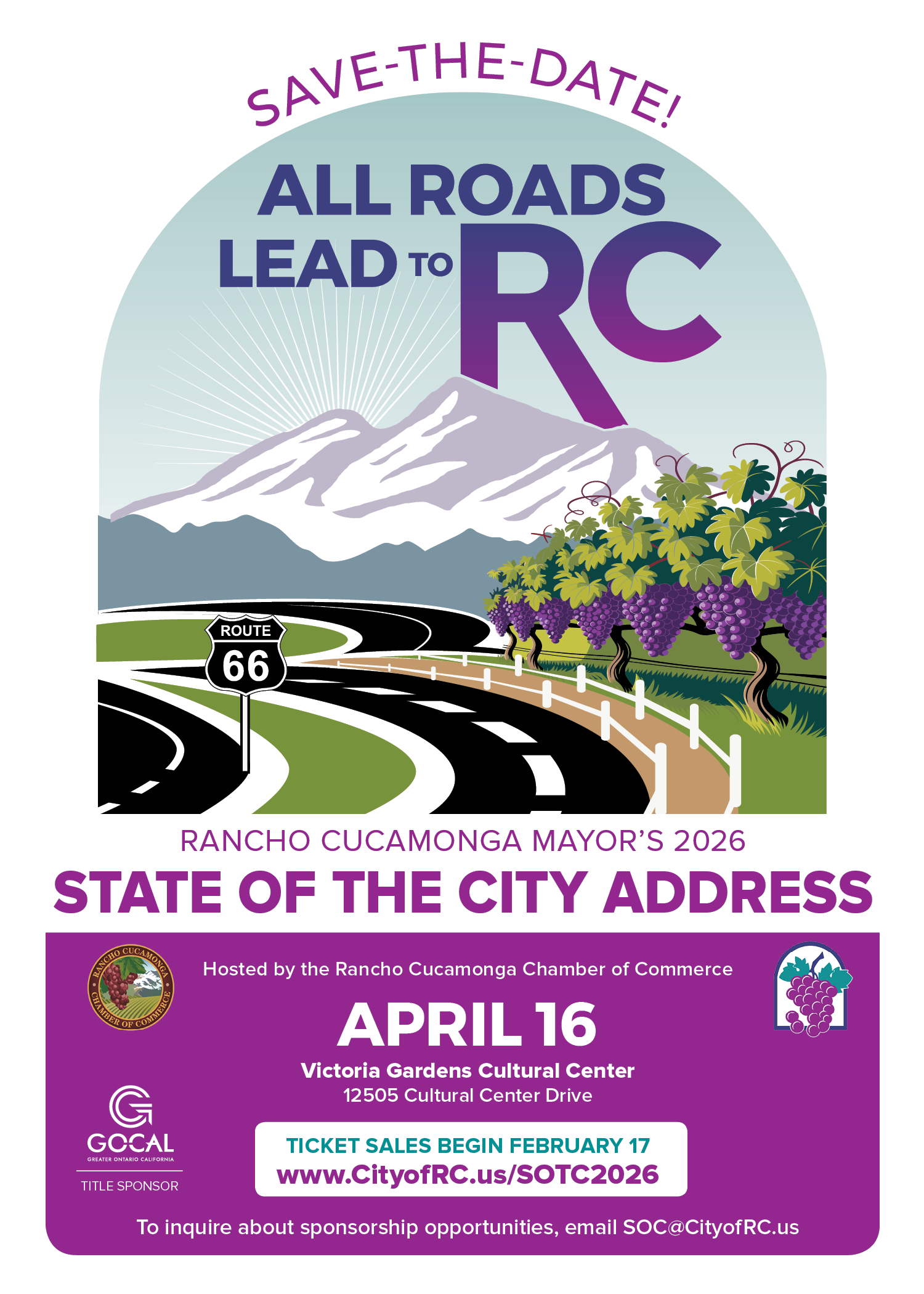 State of the City Save the Date graphic with roads and mountains