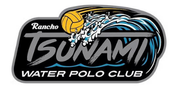 Rancho Tsunami Water Polo Club logo. Image: Tsunami wave with yellow water polo ball.
