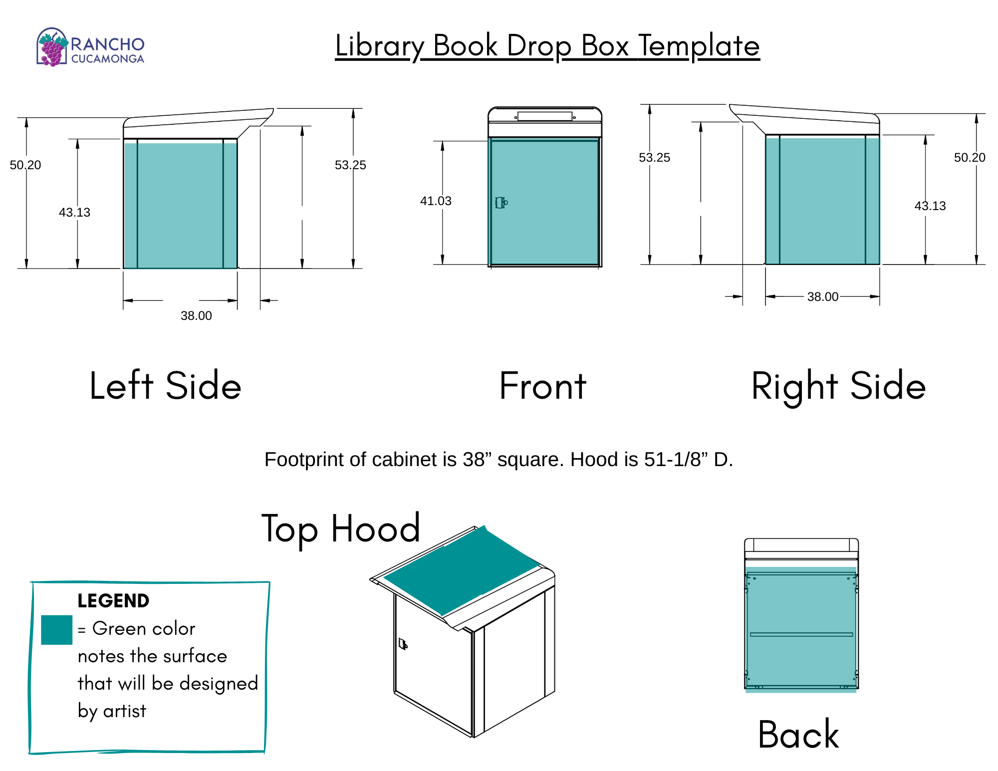 Drawing of Library Book Drop Box measurements