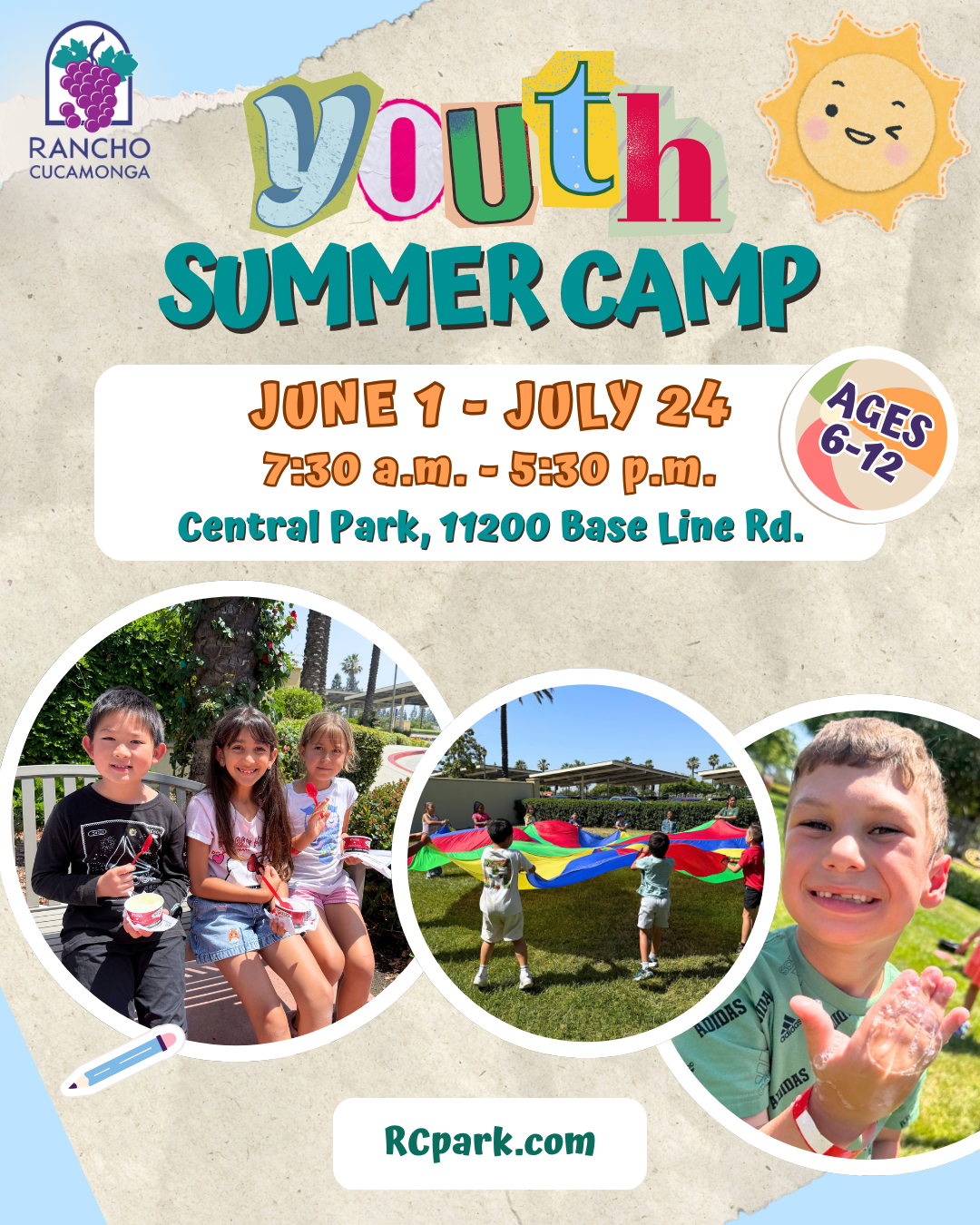 youth summer camp, kids eating ice cream, June 1 - July 24, 7:30 a.m. to 5:30 p.m., Central Park, RCpark.com, ages 6-12