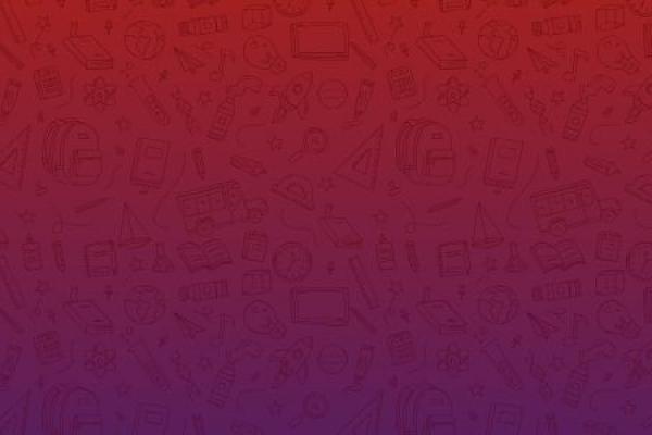 Gradient image with a decorative pattern of educational related objects.