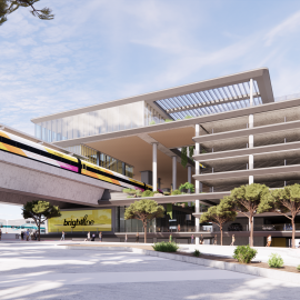 Rendering of the Brightline West Rancho Cucamonga Station