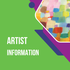 Artist Information on bright green with color tiles