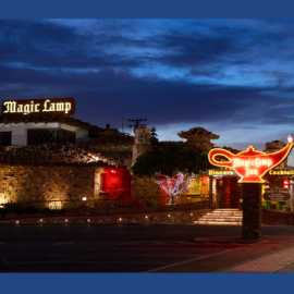 Magic Lamp Inn building and neon sign