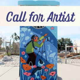  ity of Rancho Cucamonga's Call for Artists mini mural pillar girl on bike with flowers